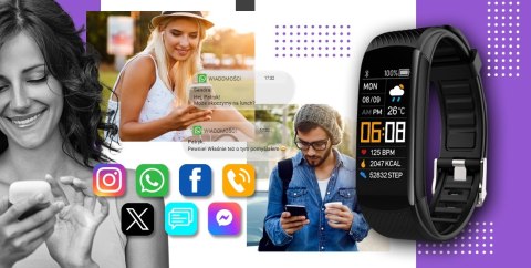 Giewont Smartband GIEWONT Fit&GO Duo GW200-3 - Black + Pasek Flora Violet