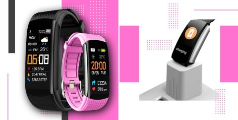 Giewont Smartband GIEWONT Fit&GO Duo GW200-4 - Black + Pasek Think Pink