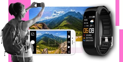 Giewont Smartband GIEWONT Fit&GO Duo GW200-4 - Black + Pasek Think Pink