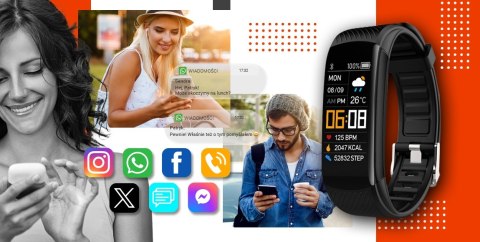 Giewont Smartband GIEWONT Fit&GO Duo GW200-9 - Black + Pasek Orange Power