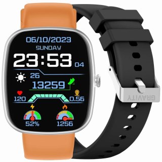 Gravity Smartwatch Męski GRAVITY GT18-4 Pomarańczowy Pasek Silikonowy + Czarny Pasek