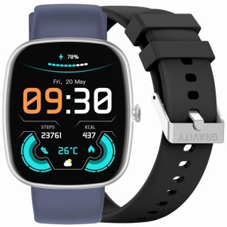 Gravity Smartwatch Męski GRAVITY GT18-6 Czarny Pasek Silikonowy + Granatowy Pasek