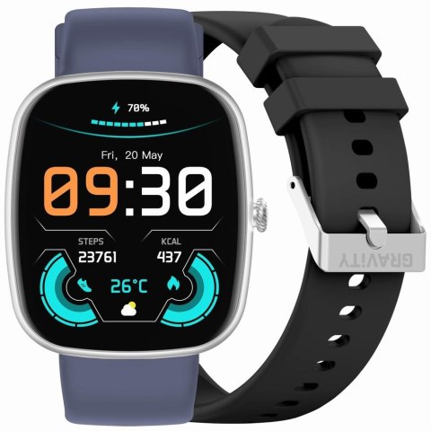 Gravity Smartwatch Męski GRAVITY GT18-6 Czarny Pasek Silikonowy + Granatowy Pasek