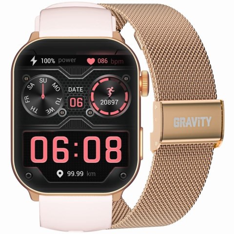 Gravity Smartwatch Damski GRAVITY GT28-6 Pasek + Bransoleta Różowe złoto Różowy