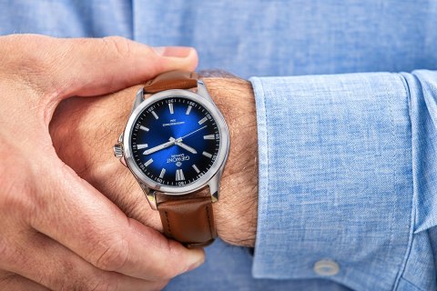 Giewont Zegarek Męski Giewont Elegance Sapphire Brązowo Niebieski GW5160-A4