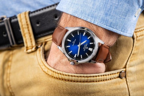 Giewont Zegarek Męski Giewont Elegance Sapphire Brązowo Niebieski GW5160-A4