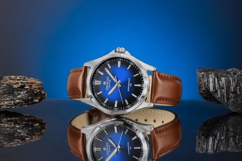 Giewont Zegarek Męski Giewont Elegance Sapphire Brązowo Niebieski GW5160-A4
