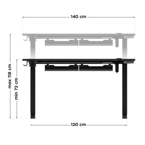 Biurko gamingowe elektryczne Hero 8.7 RGB Black 140 cm