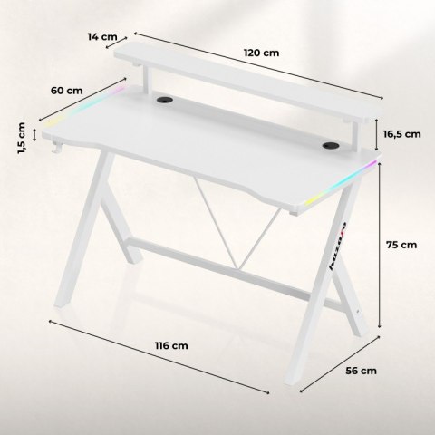 Biurko gamingowe Hero 1.9 RGB White 120 cm