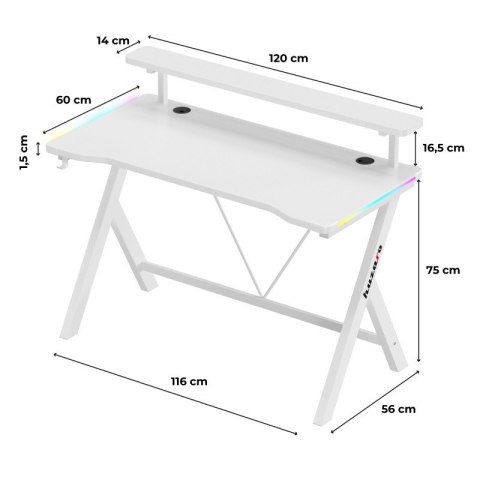 Biurko gamingowe Hero 1.9 RGB White 120 cm