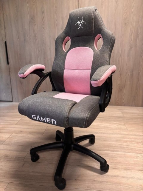 Lugano Fotel obrotowy do biurka CARRERA M STONE GREY + PINK FABRIC