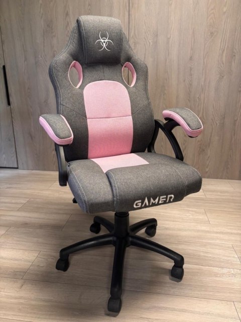 Lugano Fotel obrotowy do biurka CARRERA M STONE GREY + PINK FABRIC