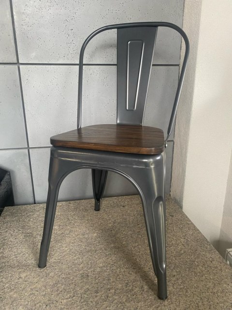 Lugano Krzesło metalowe loft CORSICA GRAPHITE WOOD