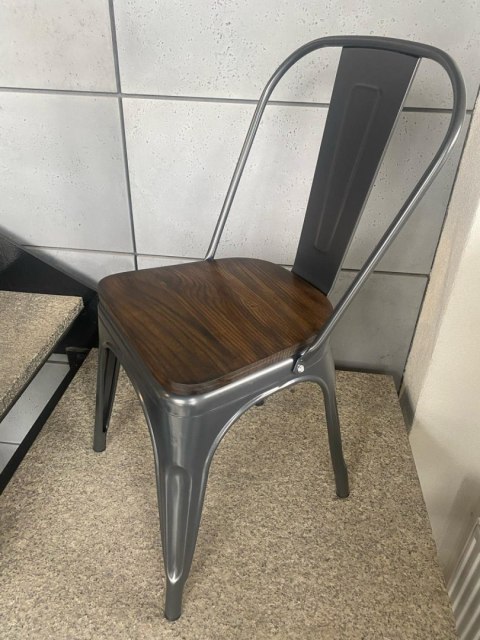 Lugano Krzesło metalowe loft CORSICA GRAPHITE WOOD