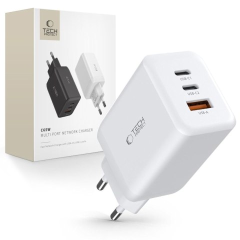 Ładowarka sieciowa USB-C USB-A C65W PD 65W QC - biała