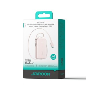Powerbank 10000mAh 35W ze zwijanym kablem USB-C kablem-smyczą USB-C - różowy