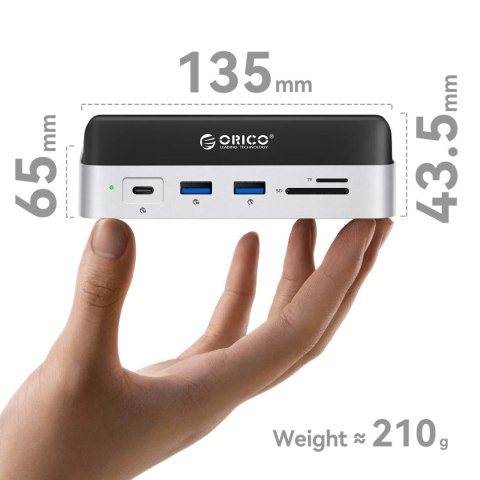 Stacja dokująca 10w1 do Mac mini M.2 USB-C USB-A HDMI RJ45 SD/TF - srebrna