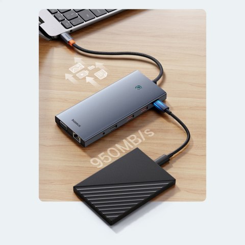 13w1 HUB adapter PortalJoy Series USB-C HDMI DP VGA USB-A PD RJ45 SD TF AUX - szary