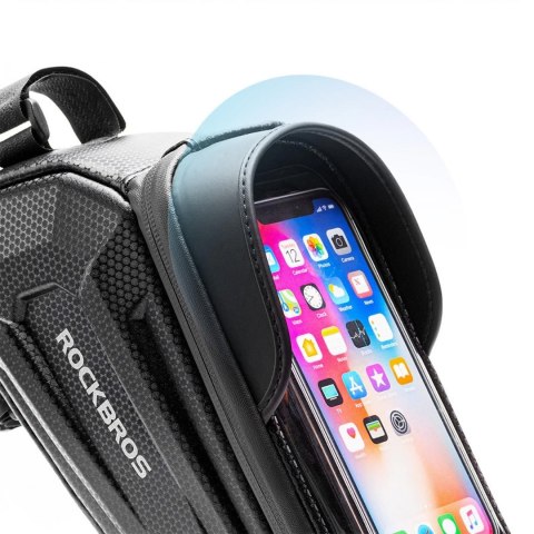 Sakwa rowerowa na ramę pancerna z kieszonką na telefon nawigację 1.7l - czarna