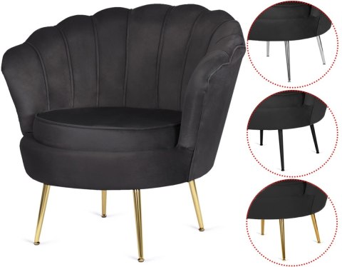 Lugano Krzesło Fotel Muszla Lugano DONNA VELVET BLACK
