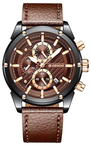 Giewont Zegarek Męski Giewont Chronograph Sapphire Czarno Brązowy GW8810-A3