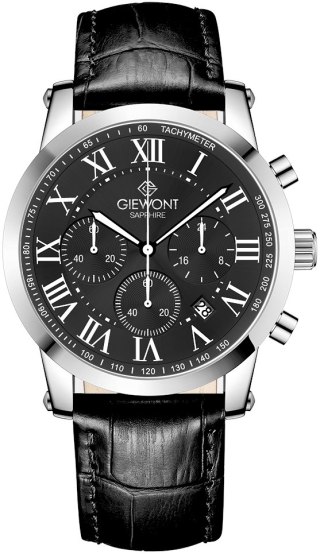 Giewont Zegarek Męski Giewont Chronograph Sapphire Srebrno Czarny GW6260-A2