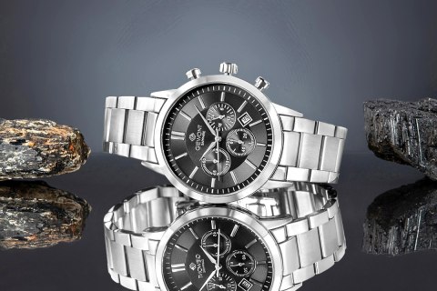 Giewont Zegarek Męski Giewont Chronograph Sapphire Srebrno Czarny GW8510-B1