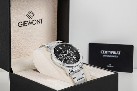 Giewont Zegarek Męski Giewont Chronograph Sapphire Srebrno Czarny GW8510-B1
