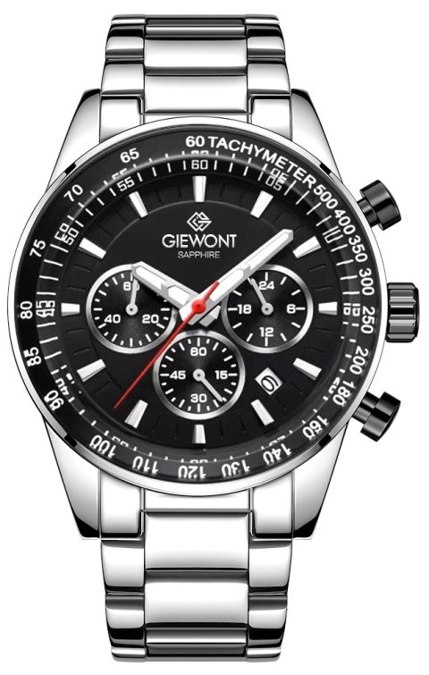 Giewont Zegarek Męski Giewont Chronograph Sapphire Srebrno Czarny GW9140-B1