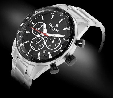 Giewont Zegarek Męski Giewont Chronograph Sapphire Srebrno Czarny GW9140-B1