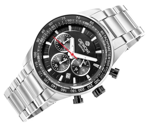 Giewont Zegarek Męski Giewont Chronograph Sapphire Srebrno Czarny GW9140-B1