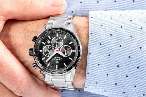 Giewont Zegarek Męski Giewont Chronograph Sapphire Srebrno Czarny GW9140-B1
