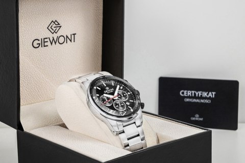 Giewont Zegarek Męski Giewont Chronograph Sapphire Srebrno Czarny GW9140-B1