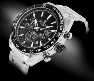 Giewont Zegarek Męski Giewont Chronograph Sapphire Srebrno Czarny GW9580-B1