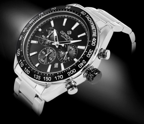 Giewont Zegarek Męski Giewont Chronograph Sapphire Srebrno Czarny GW9580-B1