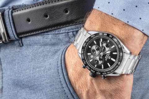 Giewont Zegarek Męski Giewont Chronograph Sapphire Srebrno Czarny GW9580-B1