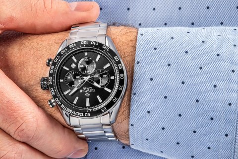 Giewont Zegarek Męski Giewont Chronograph Sapphire Srebrno Czarny GW9580-B1