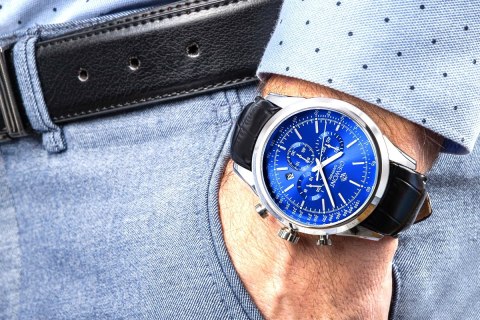 Giewont Zegarek Męski Giewont Chronograph Sapphire Srebrno Niebieski GW7650-A3