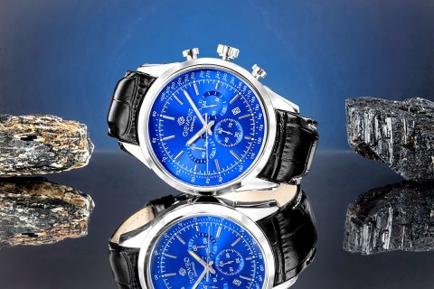 Giewont Zegarek Męski Giewont Chronograph Sapphire Srebrno Niebieski GW7650-A3