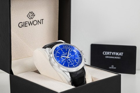 Giewont Zegarek Męski Giewont Chronograph Sapphire Srebrno Niebieski GW7650-A3