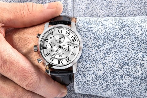Giewont Zegarek Męski Giewont Chronograph Sapphire Srebrny GW6260-A1