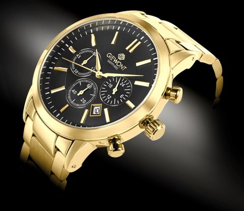 Giewont Zegarek Męski Giewont Chronograph Sapphire Złoto Czarny GW8510-B5