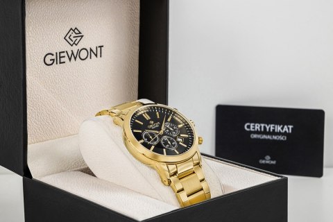 Giewont Zegarek Męski Giewont Chronograph Sapphire Złoto Czarny GW8510-B5