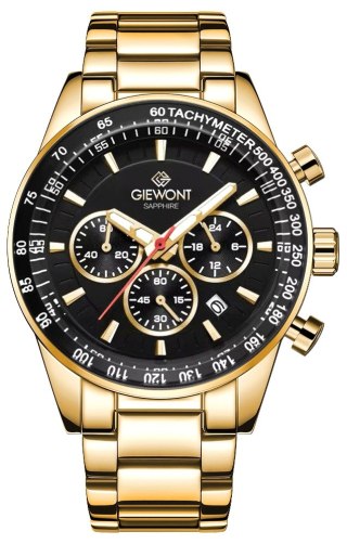 Giewont Zegarek Męski Giewont Chronograph Sapphire Złoto Czarny GW9140-B4