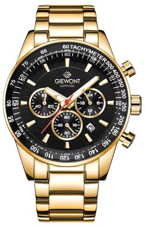 Giewont Zegarek Męski Giewont Chronograph Sapphire Złoto Czarny GW9140-B4