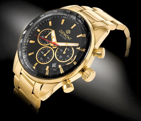 Giewont Zegarek Męski Giewont Chronograph Sapphire Złoto Czarny GW9140-B4
