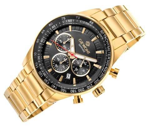 Giewont Zegarek Męski Giewont Chronograph Sapphire Złoto Czarny GW9140-B4