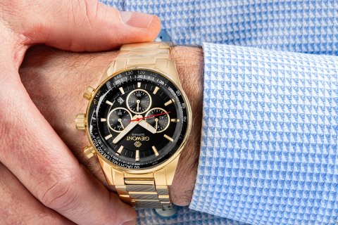 Giewont Zegarek Męski Giewont Chronograph Sapphire Złoto Czarny GW9140-B4