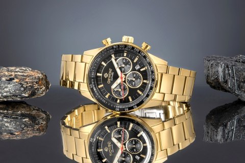 Giewont Zegarek Męski Giewont Chronograph Sapphire Złoto Czarny GW9140-B4