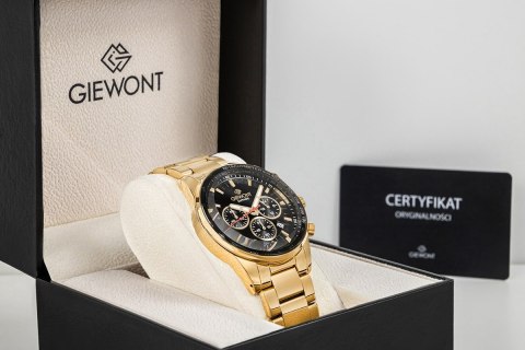Giewont Zegarek Męski Giewont Chronograph Sapphire Złoto Czarny GW9140-B4